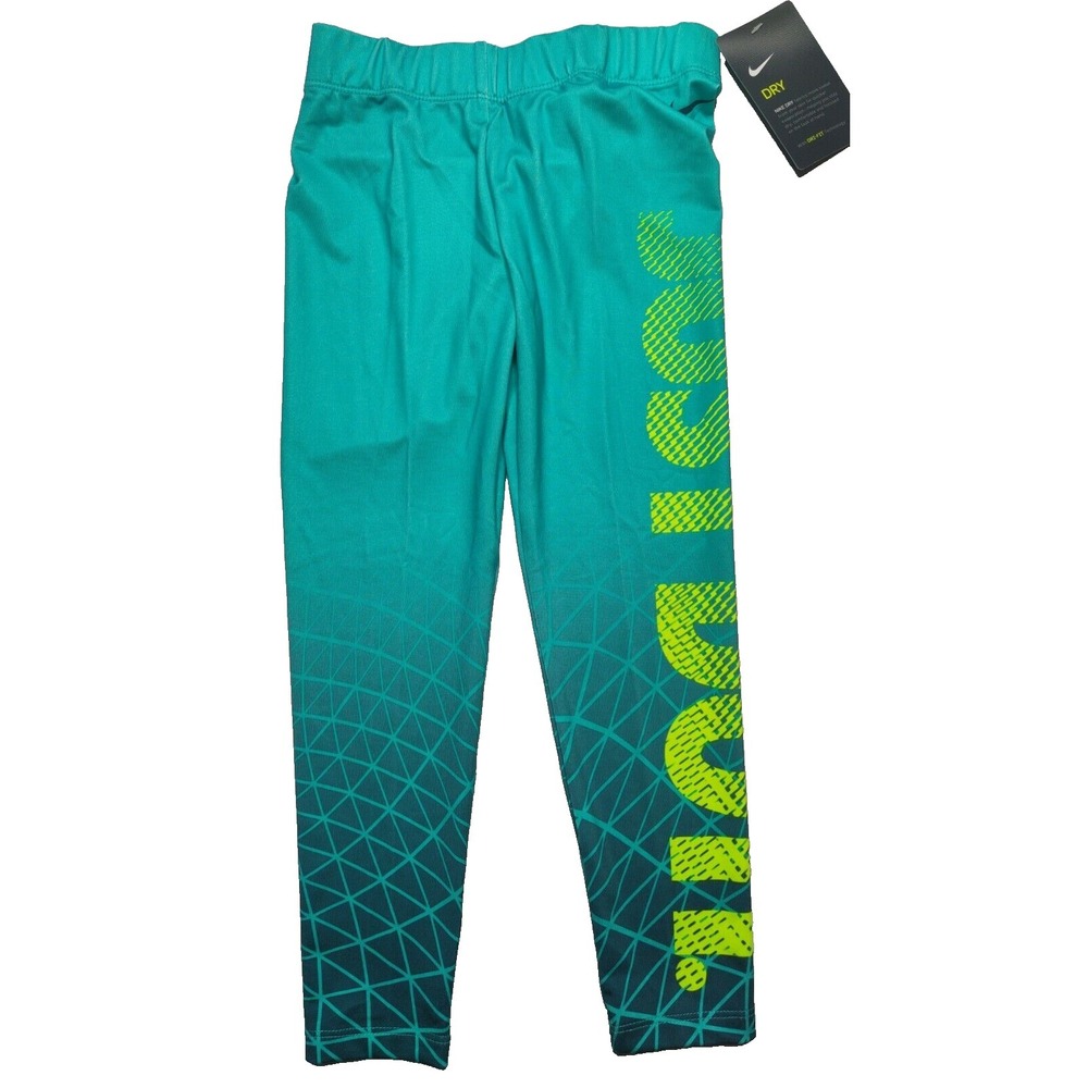 NIKE Dri-fit Girls Size 6 Hyper Jade JUST DO IT Athletic Leggings NEW